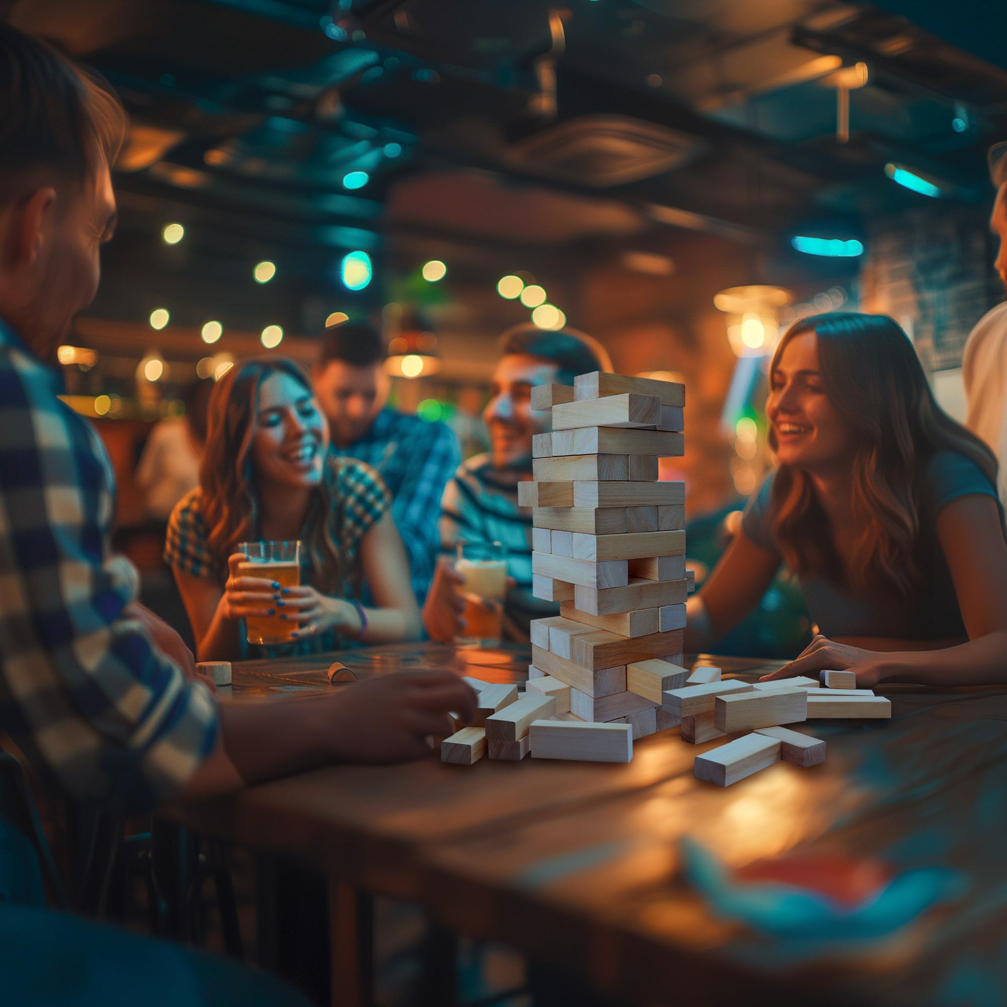 Offelec Tumbling Tower Blocks Games,Large Wooden Blocks Stacking Game for Kids Adults Family Classic Stacking Board Games for Indoor Outdoor Backyard Lawn Stack to Over 3.2Ft- 60pcs with Carrying Bag