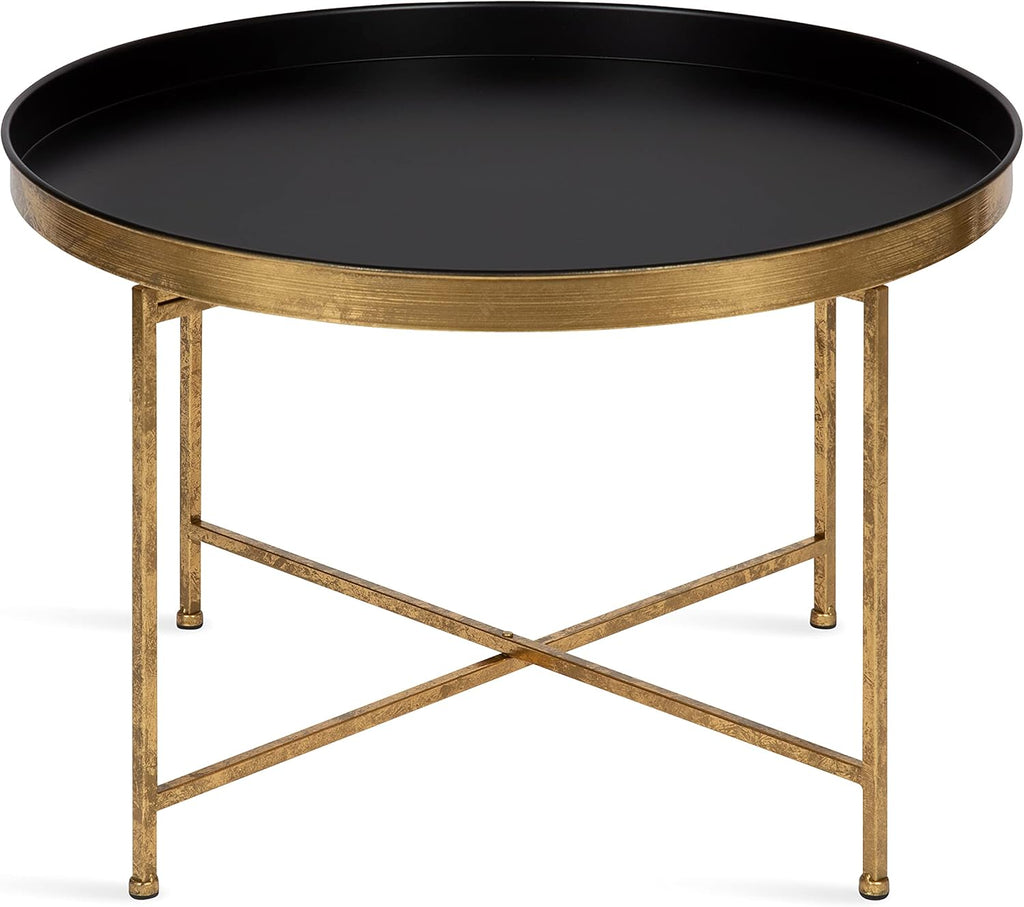 Kate and Laurel Celia Modern Round Coffee Table; 28 x 28 x 19; Black and Gold; Coffee Table for Living Room Decor; Storage; and Display