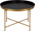 Kate and Laurel Celia Modern Round Coffee Table; 28 x 28 x 19; Black and Gold; Coffee Table for Living Room Decor; Storage; and Display