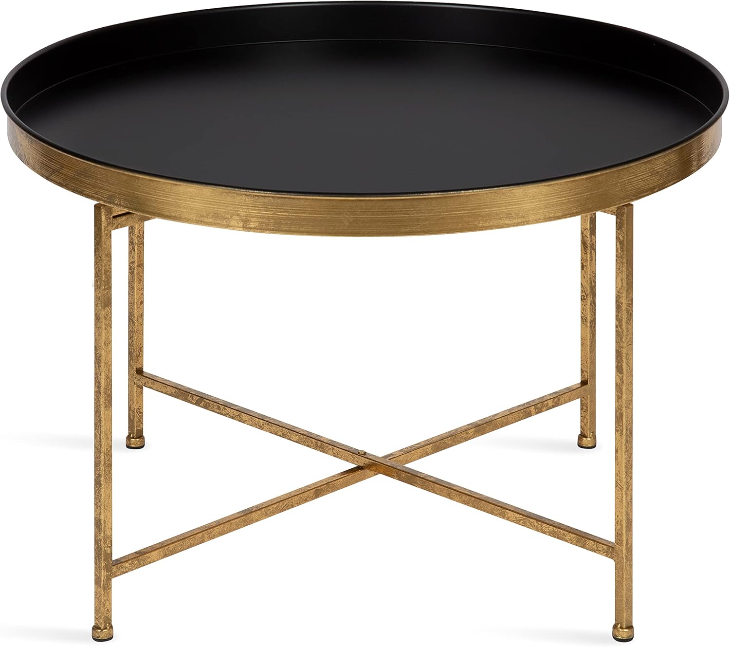 Kate and Laurel Celia Modern Round Coffee Table; 28 x 28 x 19; Black and Gold; Coffee Table for Living Room Decor; Storage; and Display