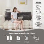 بالش تاج تخت زلادورا، بالش مثلثی نرم برای حمایت هنگام مطالعه و استراحت، کوسن تاج تخت با روکش قابل جدا شدن، خاکستری تیره، سایز کوئین (59"x8"x20")