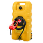 15 Gallon Gas Can, Fuel Tank Container with LE Fluid Transfer Manual Siphon Pump & 10FT Hose, Portable Diesel Gas Storage Caddy with Wheels for Car, ATV, Weeder, Boat, etc., Red