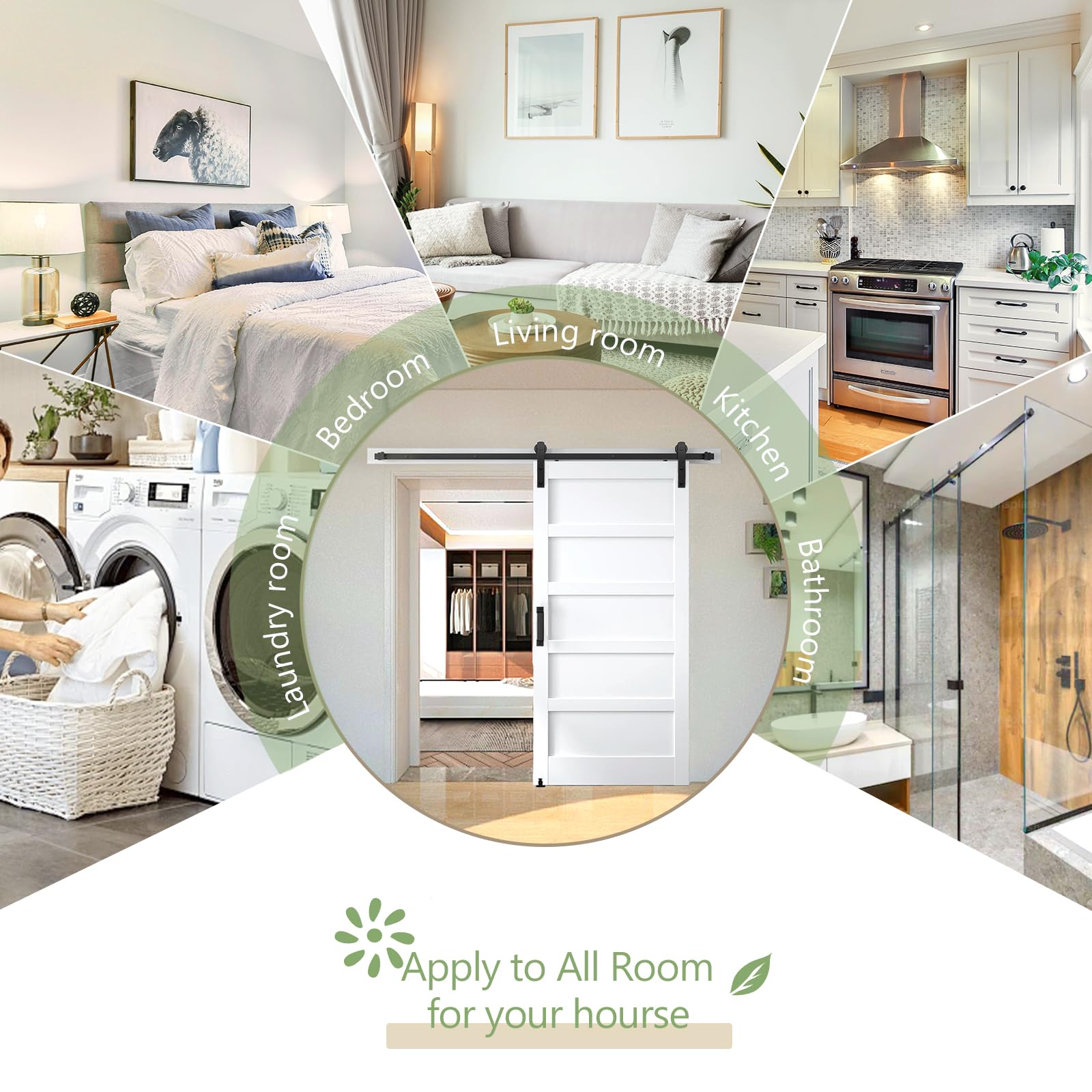 Arti-Life Sliding Barn Door Hardware Kit 6.6 FT Heavy Duty-Smoothly and Quietly- Easy to Install with Adjustable Floor Guide, Door Hook and 2 Handles - Fit 1 3/8-1 3/4" Thickness(I Shape Hanger)