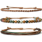 Handmade Natural Stone Beaded Healing Bracelet Gift for Men Adjustable Rope String Bracelet (Lava Rock, Adjustable)