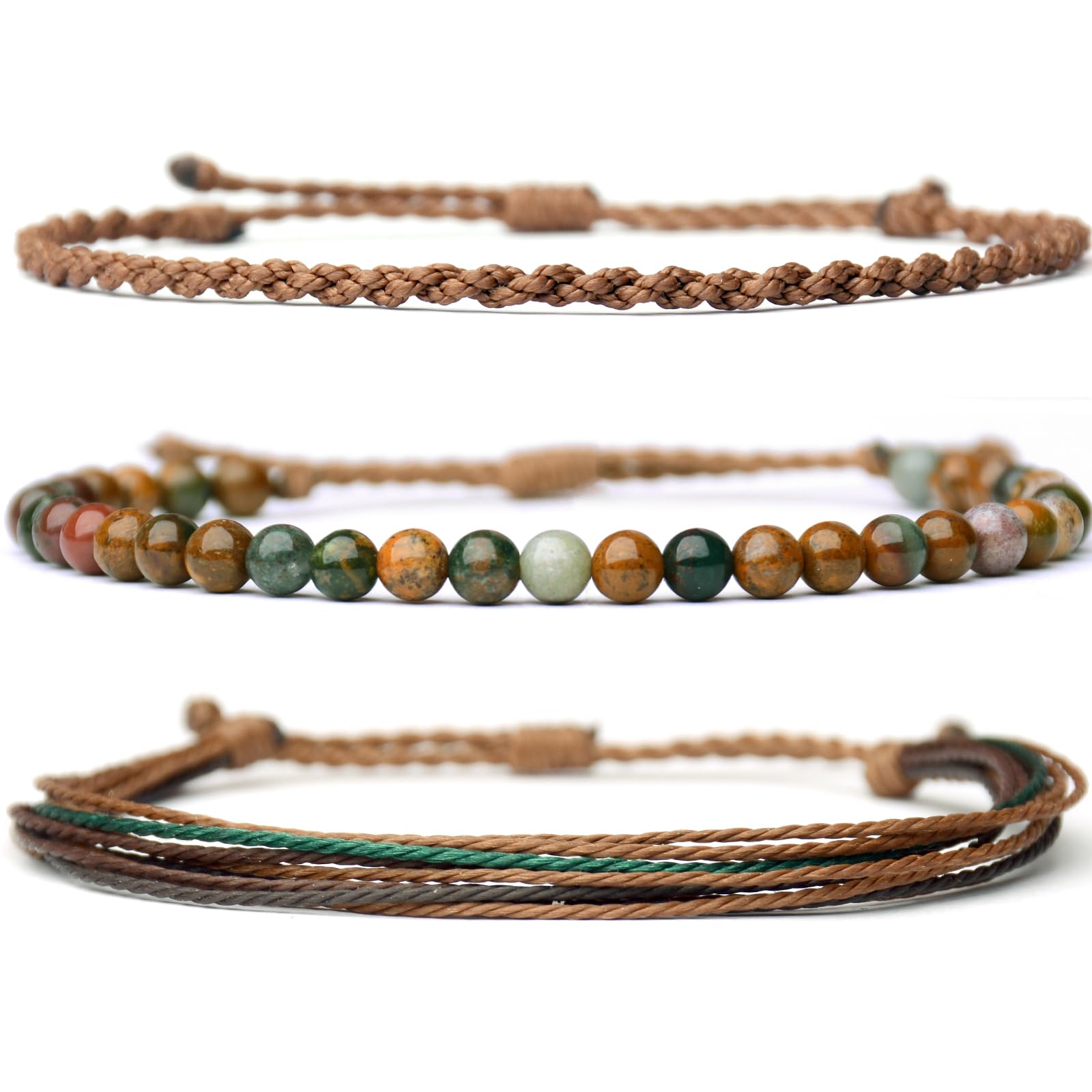 Handmade Natural Stone Beaded Healing Bracelet Gift for Men Adjustable Rope String Bracelet (Lava Rock, Adjustable)