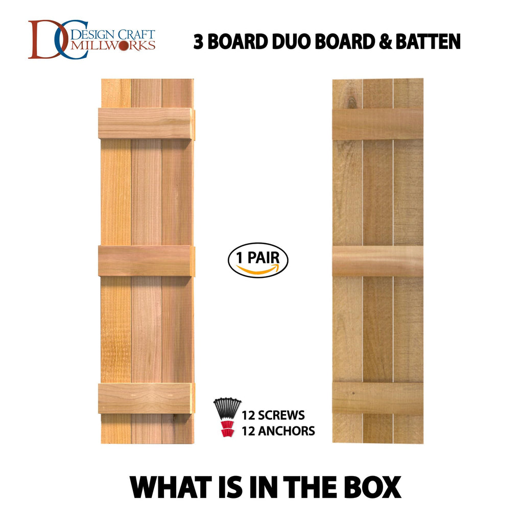 Design Craft Millworks 400368 15 Zoll x 72 Zoll 3-Brett Duo Naturzeder Brett-und-Riegel Fensterläden Paar