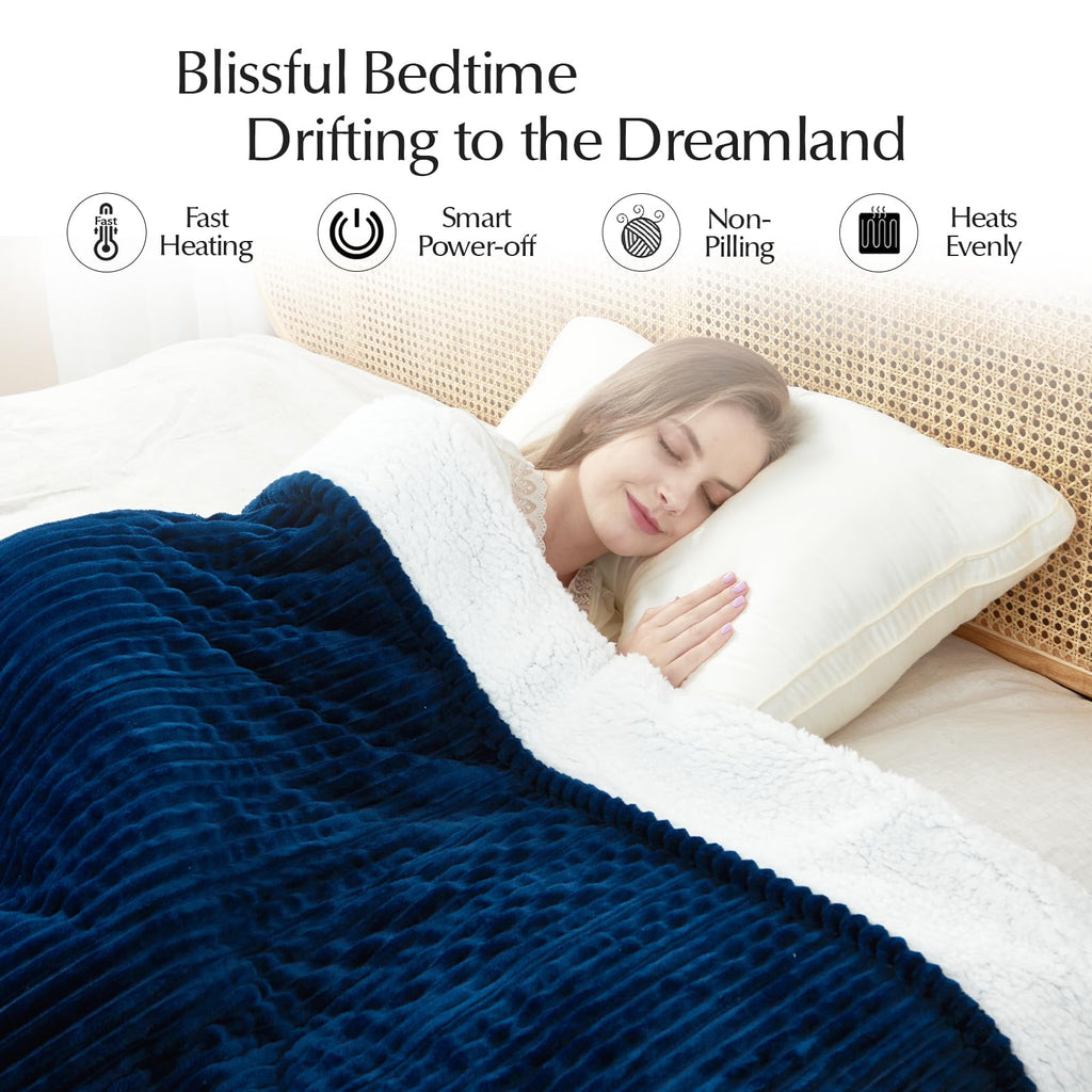 Heated Blanket Throw Size, Soft and Cozy Electric Heating Blanket for Bed, Automatic Safety System 6 Heating Levels & 4 Hours Auto-Off, 50" x 60" Dark Grey