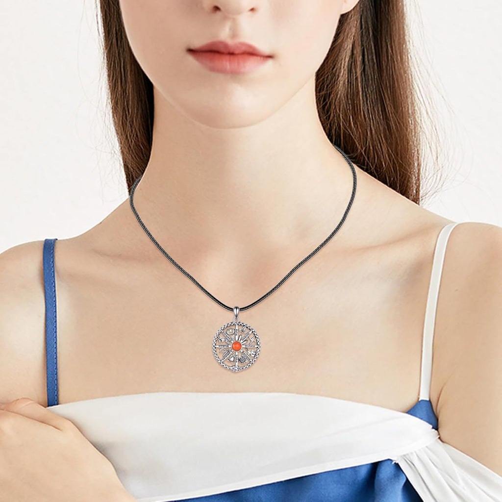 YAFEINI Wheel of the Year Necklace Sterling Silver Ouroboros Necklace Wheel of the Year Sabbat Calendar Pagan Jewelry for Women