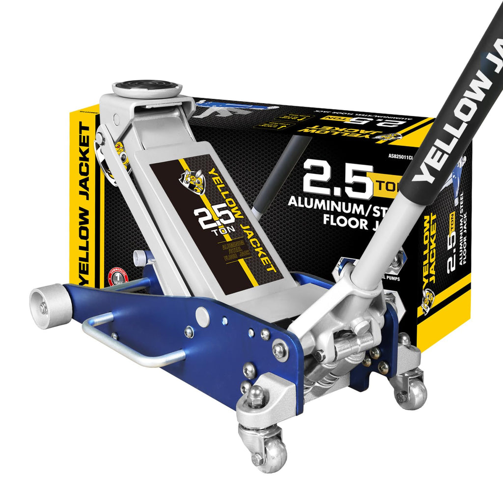 YELLOW JACKET Low Profile Floor Jack with Dual Pumps Quickly Lift Hydraulic Car Jack with Pad, 4 Ton (8,800 lb) Capacity