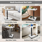 TV Tray Table,360° Swivel Height Adjustable TV Tray for Drink&Snack,Couch Tables That Slide Under,C Shaped End Table with Wheels,Small C Shaped Side Table Living Room&Bedroom-Square White