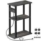 TUTOTAK Small Narrow Side Table with Charging Station, Skinny End Table for Small Spaces, Slim Nightstand with USB Ports and Outlet, Sofa Beside Table with Wheels, Brown TB01BB046