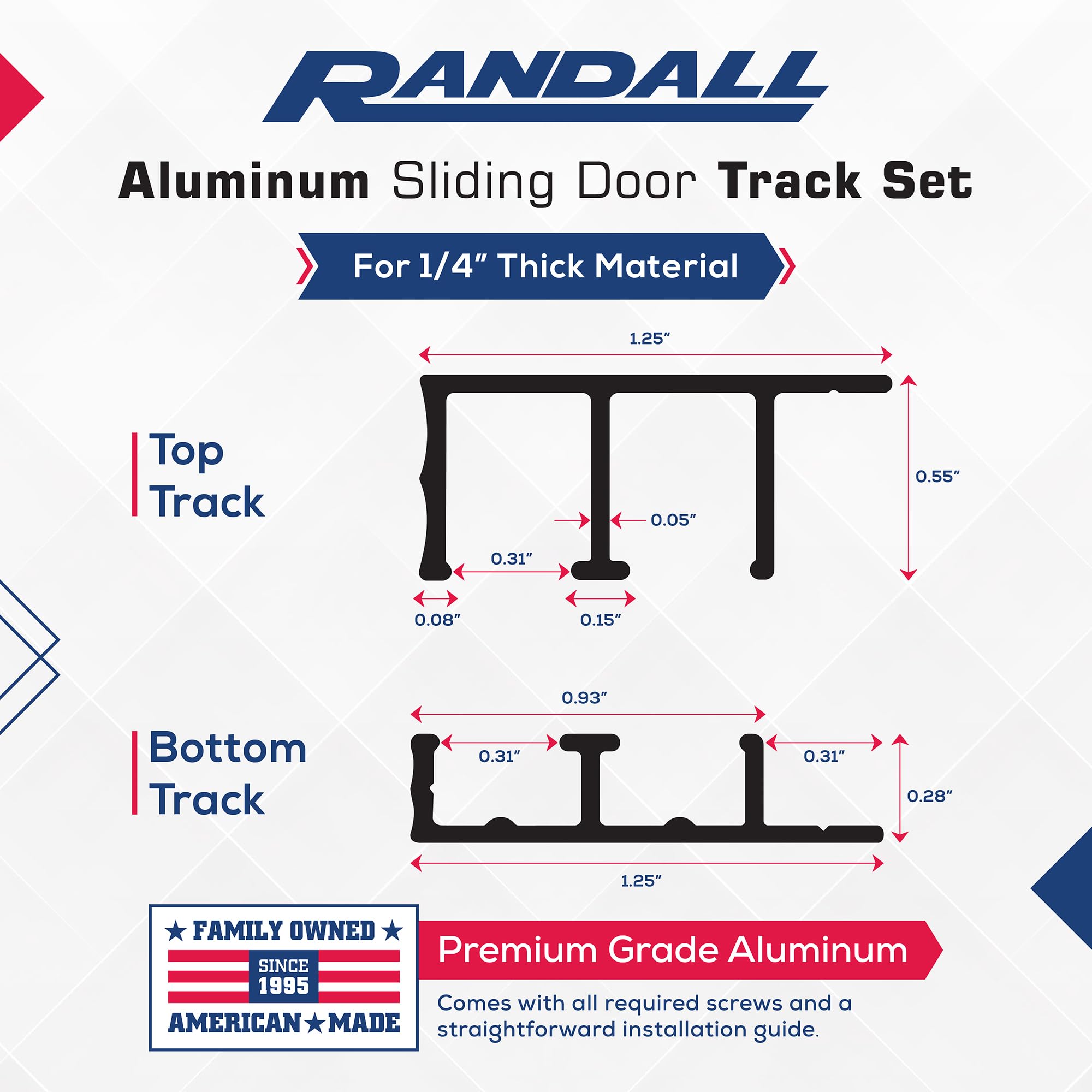 1/4" X 6' Aluminum Sliding Door Track (6 FT Long)