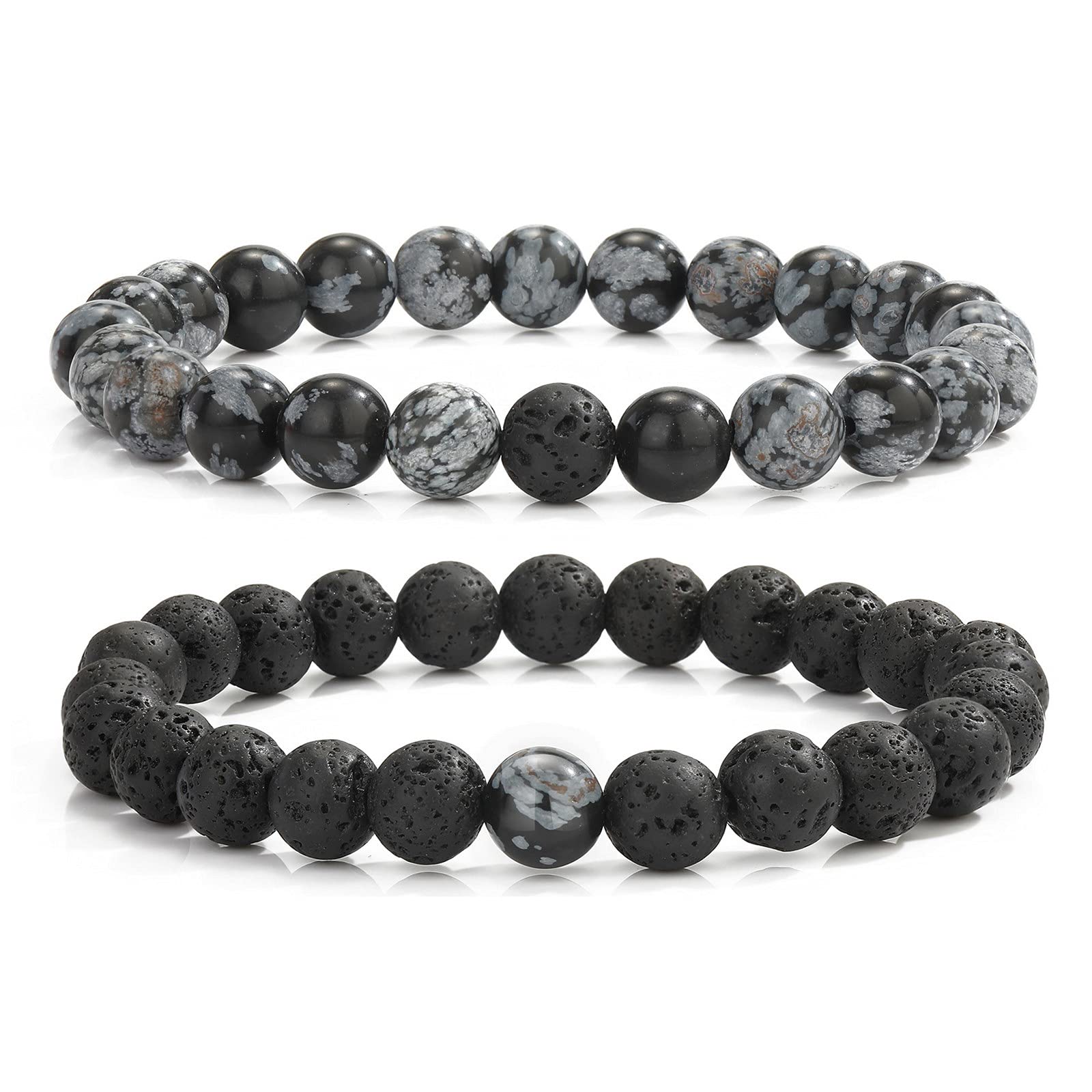 MengPa Mens Beaded Bracelets Couples Matching Bracelet Set Lava Rock Beads for Women Stone Jewelry