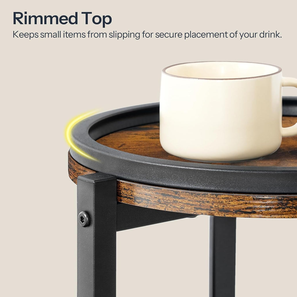 HOOBRO Small Round Side Table, 3-Tier Tall Coffee Drink Table for Sofa Couch, 28.7" H Round Nightstand, Circle Wooden Accent Pedestal Table for Living Room, Bedroom, Rustic Brown and Black BF182BZ01