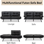 Convertible Faux Leather Futon Sofa Couch,Memory Foam Futon Couch Bed,Loveseat Sleeper Sofa Bed,Small Splitback Modern Folding Sofa Bed for Living Room,Office,Apartment,Matte Black