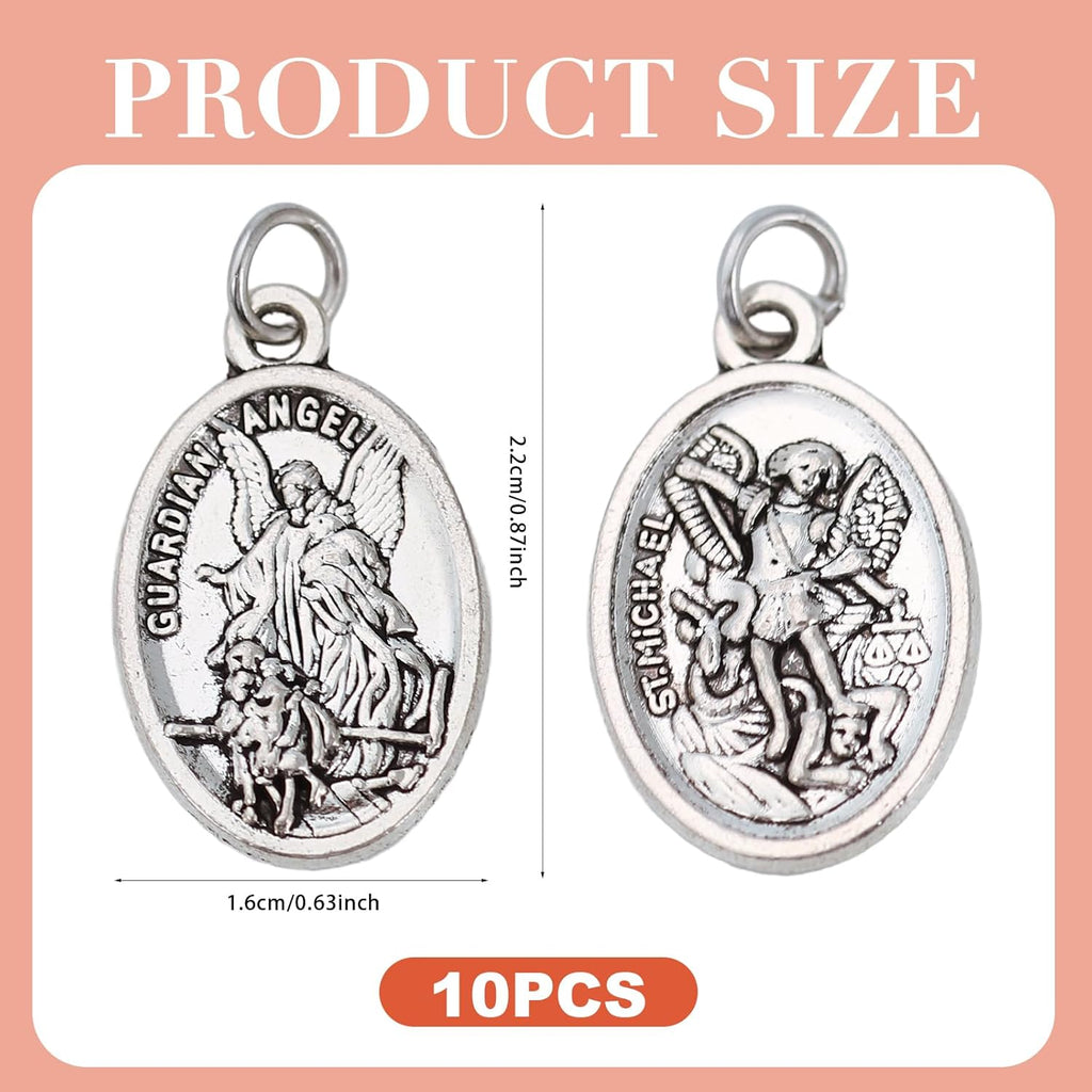 10 Pcs St Michael Medal Saint Michael Pendant,St Michael Pendant for Archangel Michael Necklace,San Miguel Arcangel Medalla Religious Medals for Men Women