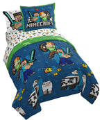 Jay Franco Minecraft Twin Comforter Set - 5 Piece Bedding Includes Sheet Set & Pillow Covers - Super Soft Kids Bedding Features Creeper & Zombie