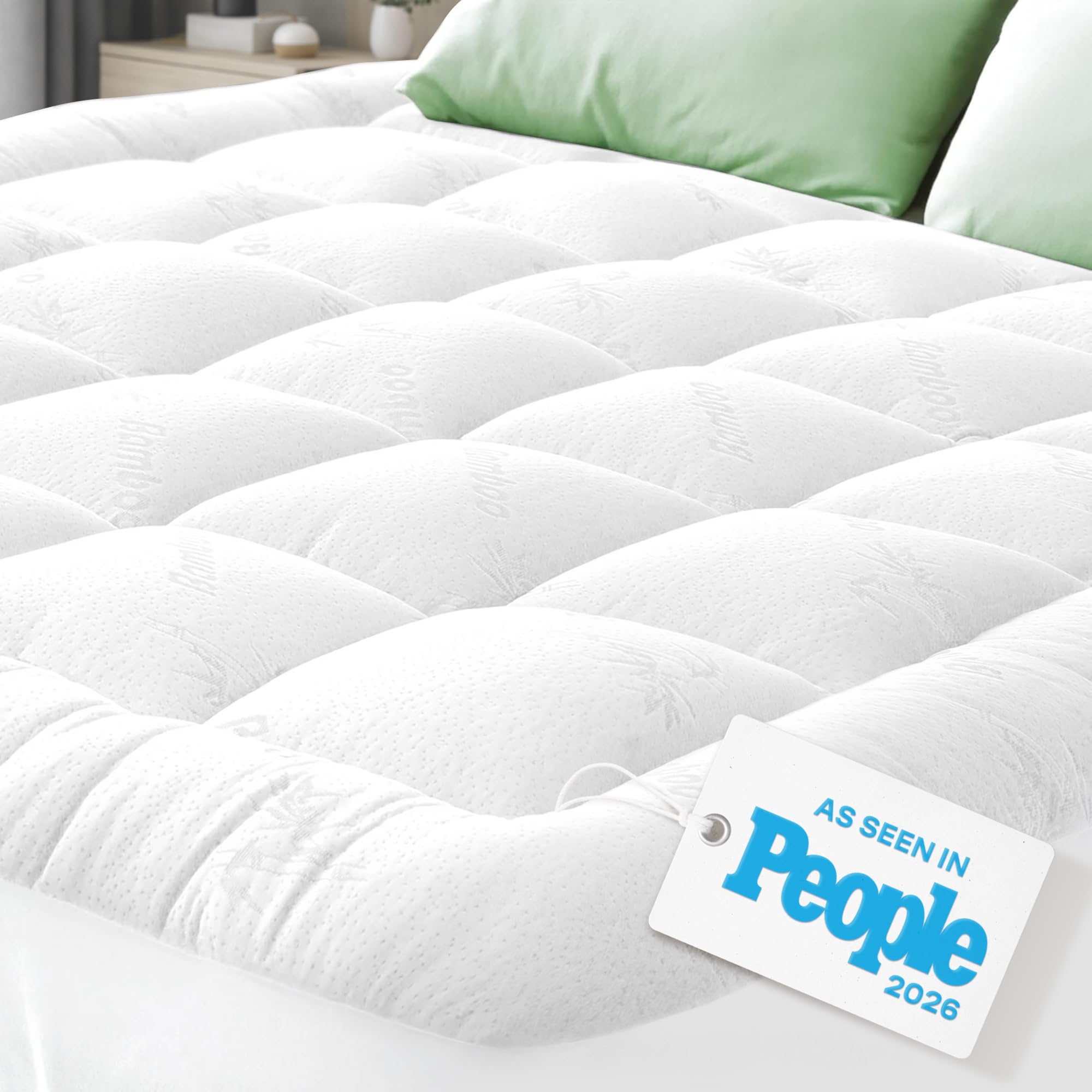 Niagara Sleep Solution Ultra Soft Queen Size Mattress Topper - Viscose Made from Bamboo Pillow Top Mattress Pad for Back Pain Relief - Naturally Cooling for Hot Sleepers, Green