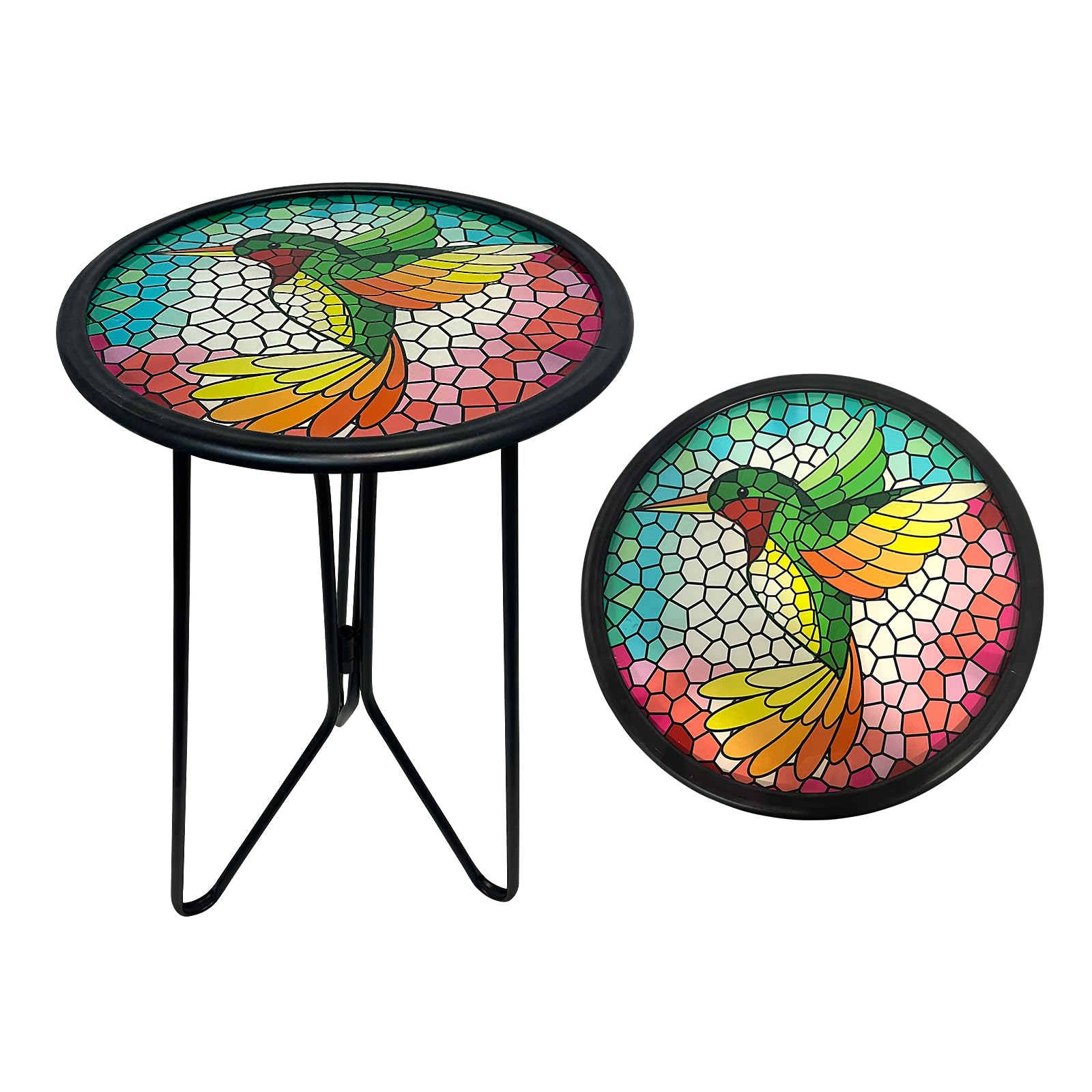 HONGLAND Outdoor Side Table, Small Outdoor Table, 12" Round Patio Side Table End Table, Glass Plant Stand, Small Bistro Coffee Table for Garden Patio Porch Living Room (Pelican)