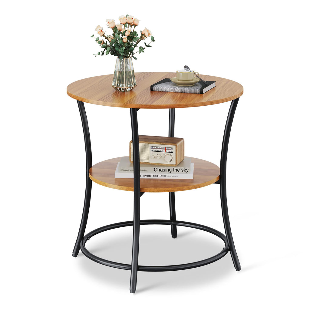 WLIVE Side Table, Round End Table with 2 Storage Shelves for Living Room, Bedroom, Nightstand with Steel Frame for Small Spaces, Accent Coffee Table, Greige