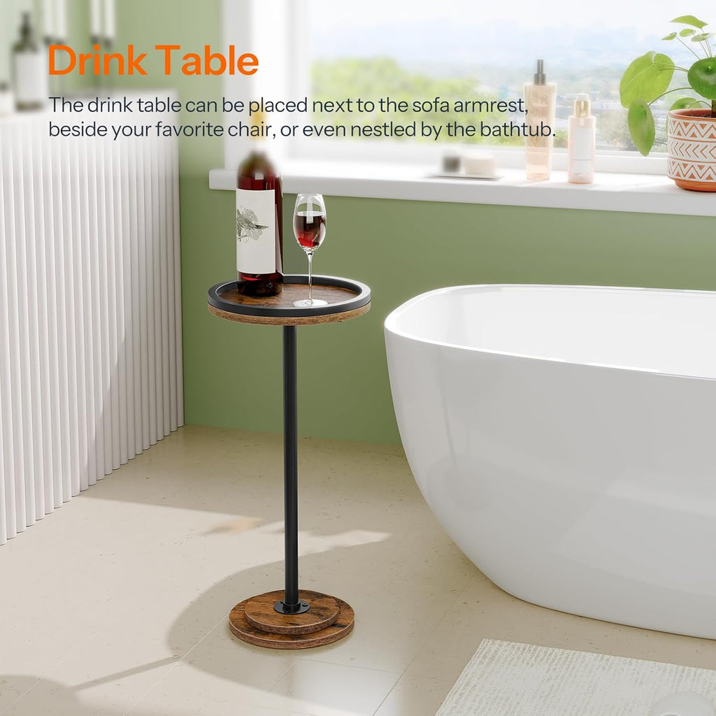 HOOBRO Small Round Side Table, Drink Table, Coffee Martini Table with Pedestal for Small Spaces in Living Room, Bedroom, Sofa Couch, Rustic Brown BF168BZ01