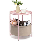 danpinera Round Side Table with Fabric Storage Basket, Metal Side Small Bedside Table Nightstand with Removable Tray Top for Living Room, Bedroom, Nursery, Laundry, Gold