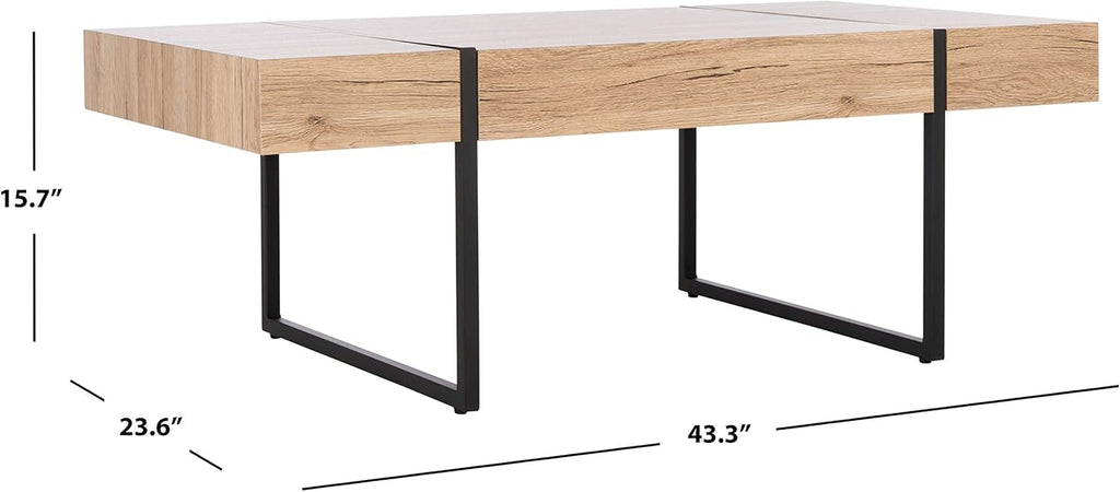 SAFAVIEH Home Collection Tristan Modern Rectangular Coffee Table COF7000B, 43.3" W x 23.6" L x 15.7" H, Natural/Black Metal Legs