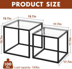 VILAWLENCE Coffee Table Set of 2, Modern Black Glass Side Table, Metal Frame Square End Table, Center Tables,Nesting Coffee Table for Living Room,Bedroom and Small Spaces