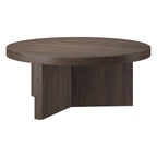Henn&Hart 36" Fluted Round Wood Pedestal Low-Profile Coffee Table for Living Room, Family Room, or Office, Alder Brown