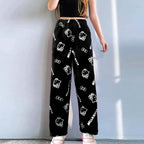 Animal Pajamas for Women Girls Cartoon Flannel Cat All Over Print Christmas Halloween Sleep Pajama Pants Rose Pink M