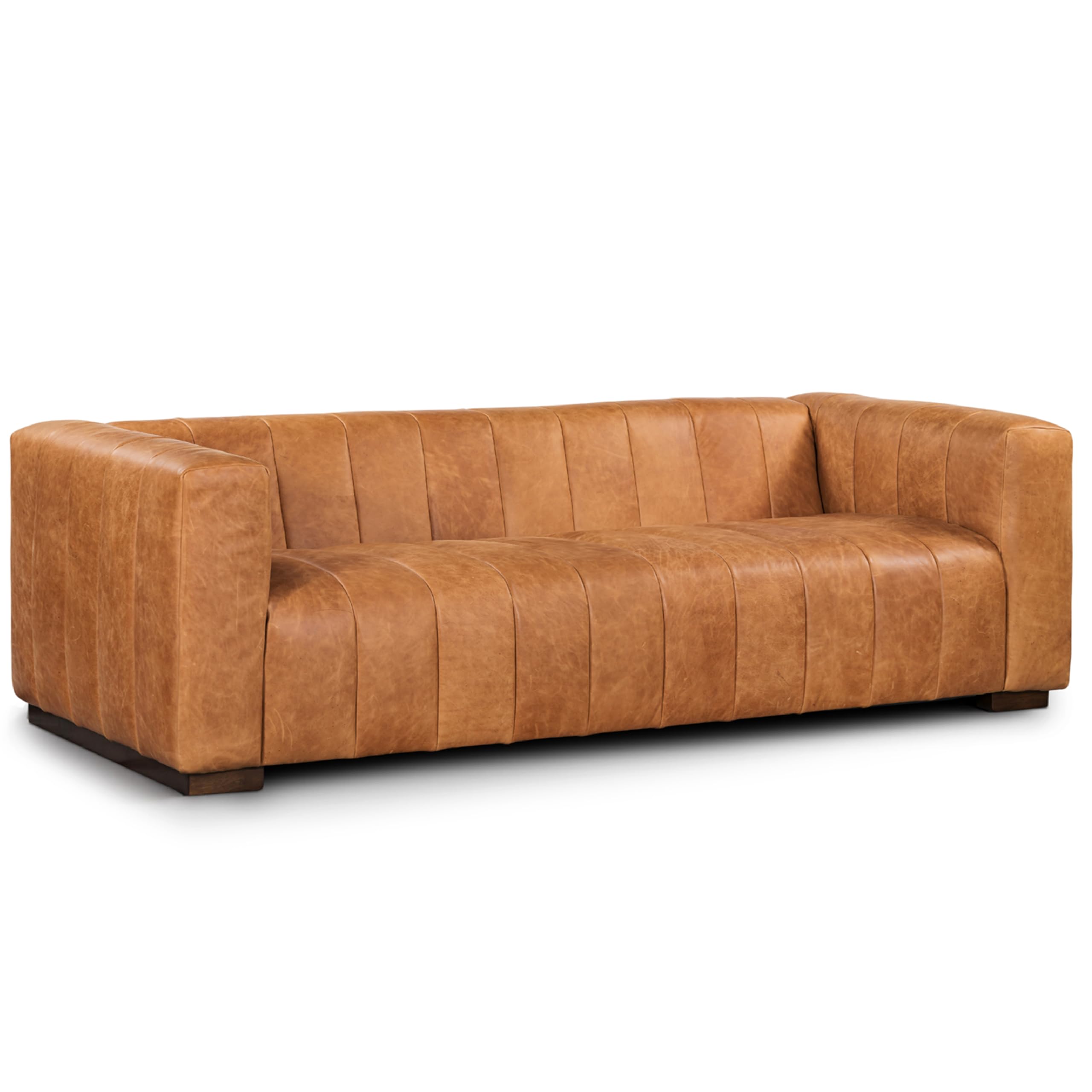 Poly & Bark Lyon Leather Couch - 87.4 Inch Sofa - Full-Grain Leather Sofa for Living Room with Feather-Down Topper - Living Room Couch - Vintage Italian Leather in Cognac Tan