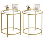 VASAGLE Round Side Table, Glass End Table with Metal Frame, Gold Coffee Table with Modern Style, for Living Room, Balcony, Bedroom, Gold Color