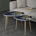 Small Coffee Nesting Table Luxury Blue Marble Gold Abstract Texture Indigo Ocean Blue marbling Modern Minimalist Side Table Triangle End Tea Table Center Table Set of 2Living Room Bedroom