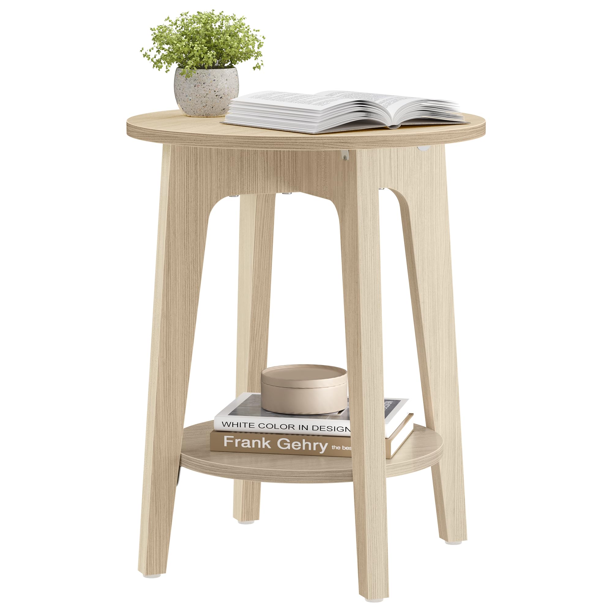 VASAGLE Side Table, Small Round End Table with Lower Shelf, Nightstand for Small Spaces, Living Room, Bedroom, Rustic Walnut ULET283T41
