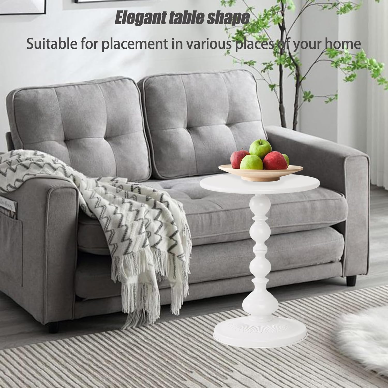 Pedestal White Metal Side Table, Small Sofa Coffee Table, Small TV Tray Table for The Sofa In the Living Room and Bedroom, Mini Coffee Table is Lightweight and Convenient to Move, 20.47 (H) *11.8 (W)