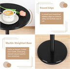 Black Drink Table Small Round Pedestal Side Table with Marble Base Modern Cocktail Table for Patio Sofa Couch Chair, Black