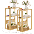 3-Tier Small Narrow Wood Side Table with Charging Station, Skinny Nightstand for Small Space, Slim Bedside Table with Storage for Couch, Thin End Table with USB Ports and Outlets, White