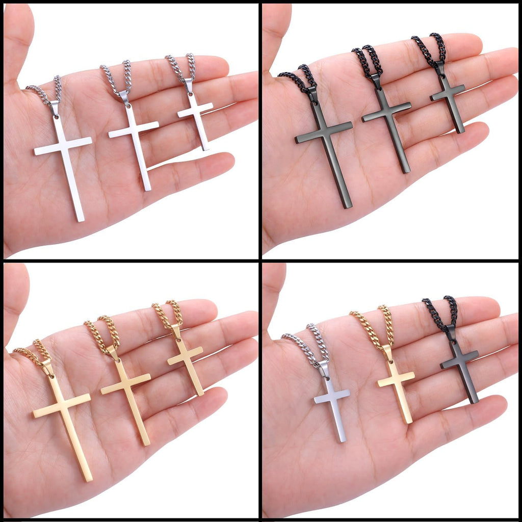 Fiusem Cross Necklace for Men and Women, Gold Plated Mens Cross Necklaces with 3.5mm Cuban Chain, Stainless Steel Pendant Chain 16-24 Inches