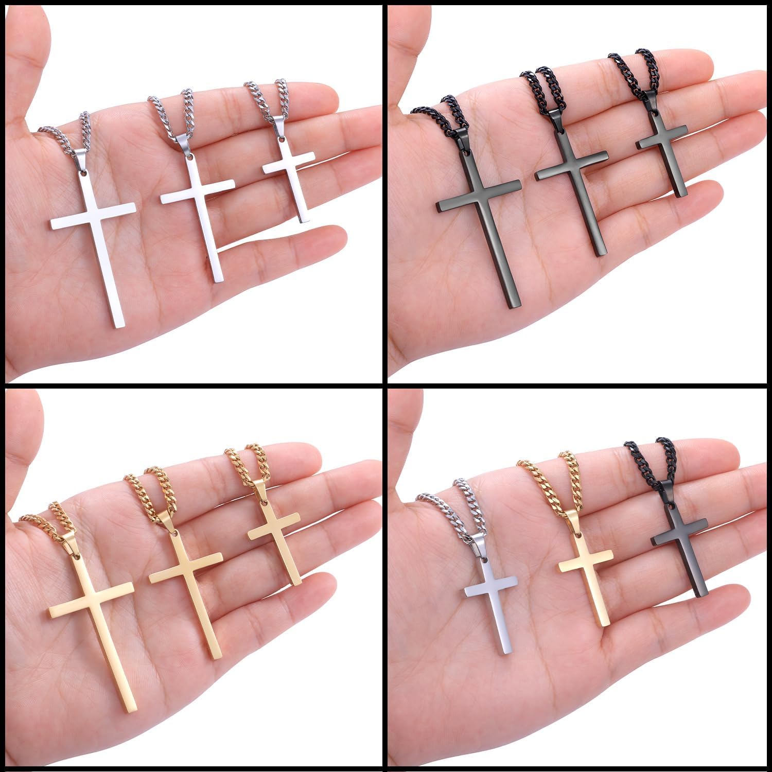 Fiusem Cross Necklace for Men and Women, Gold Plated Mens Cross Necklaces with 3.5mm Cuban Chain, Stainless Steel Pendant Chain 16-24 Inches