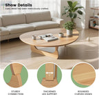 Solid Wooden Modern Triangle Coffee Table: Unique Funky Coffee Tables for Living Room, Oval Mid-Century Irregular Abstract Tea Tables for Patio Office Balcony Bedroom (Natural, 33" L x 22" W x 16" H)