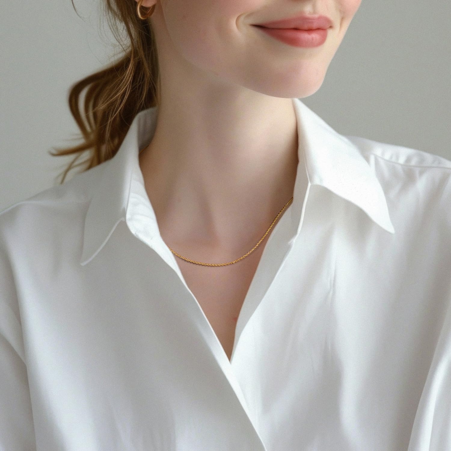 Colar MONA MILANI de Ouro 14K para Mulheres & Colar Masculino Corrente de Ouro 14K para Mulheres Corrente Masculina Colar Elegante Delicado de Ouro Corrente Fina de Cabo Correntes 1mm 16-26 (22in)