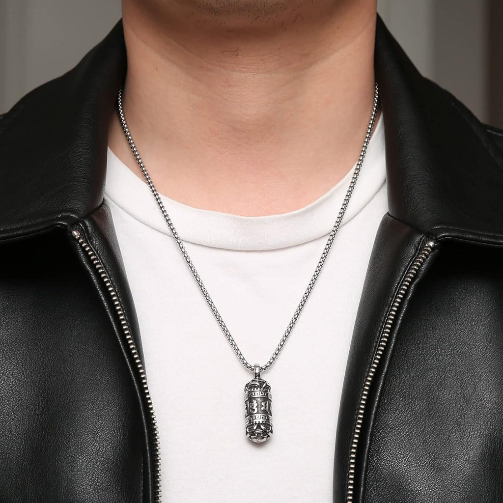 STWTR Tibetan Buddhist Meditation Stainless Steel Pendant Memorial Cremation Ash Pill Container Necklace Men's Ladies Comes with 23.6" Chain