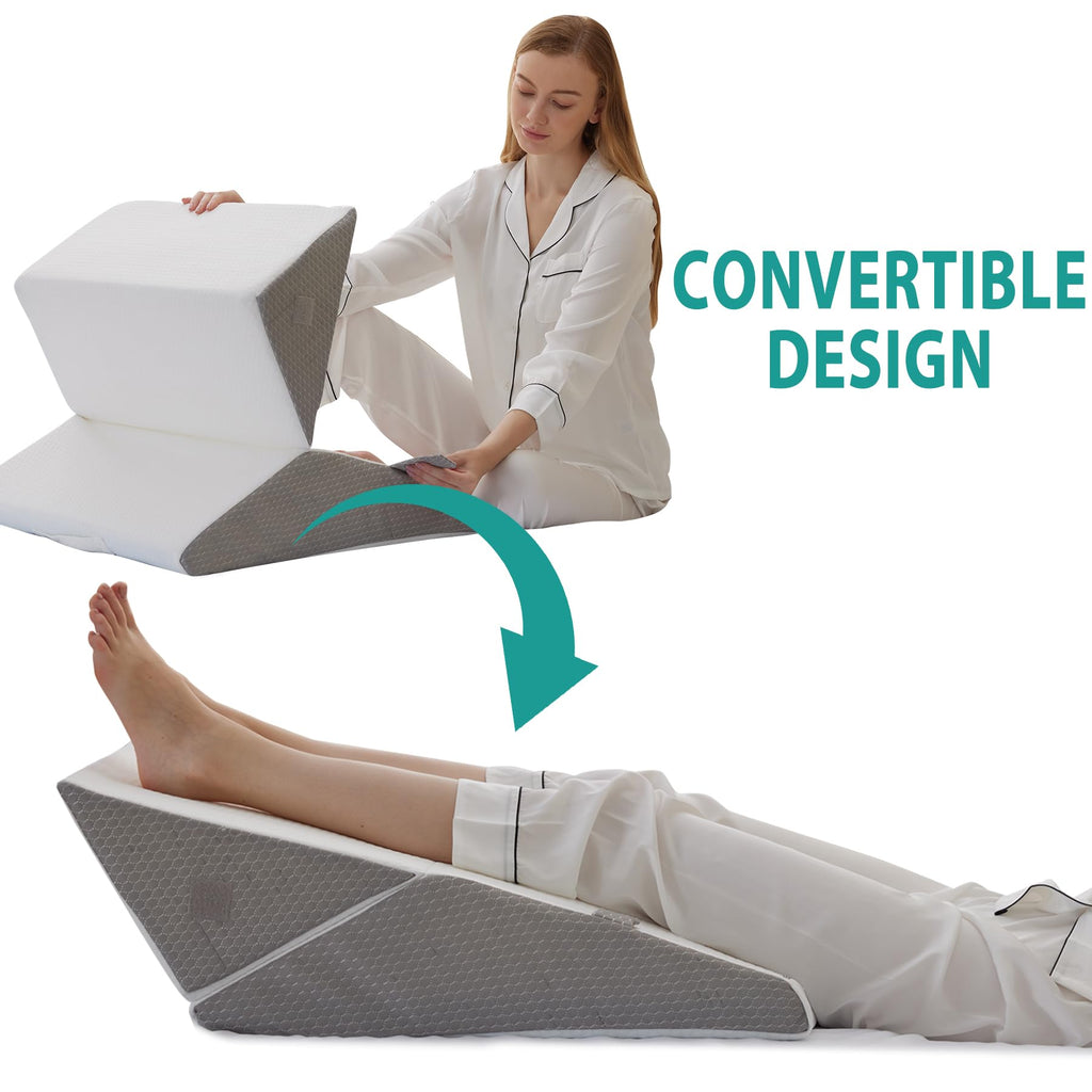 Bedluxe Keilkissen Kopfteil, 3-teilige orthopädische Keilkissen-Set für nach der Operation, verstellbares Keilkissen für Säurereflux- und Rückenschmerzlinderung, Schlafen, Rückenkissen zum Sitzen im Bett, Weiß/Grau