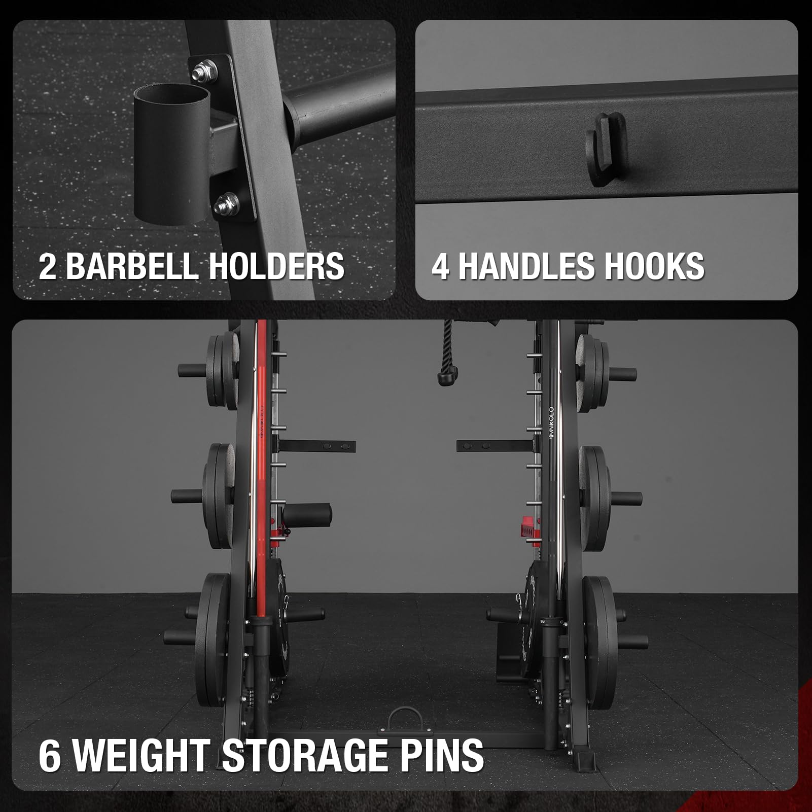 Machine Smith Mikolo, rack à squats 2200lbs avec système de tirage vertical LAT et machine à câble croisé, équipement d'entraînement avec attache de maintien des jambes