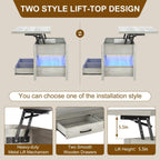 42'' Lift Top Coffee Table with LED, 4-in-1 Multifunctional Coffee Table with Drawers and Hidden Compartments, Converts to Dining Table for Living Room, Reception Room, Grey