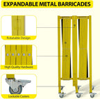 Garvee 19.8 ft Industrial Expandable Metal Barricade, Rotatable & Portable Safety Barrier with a Warning Board and Casters, Retractable Traffic Fence Mobile Safety Barrier Gate Yellow Black