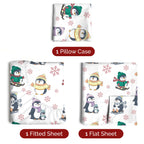 Komplet pościeli King Christmas Tree - Świąteczny wzór Xmas na lnie - Głębokie kieszenie - Dopasowany krój - 4 części - Bez zagnieceń - Wygodna i chłodząca świąteczna pościel zimowa - Łatwa w pielęgnacji - Przyjazna dzieciom