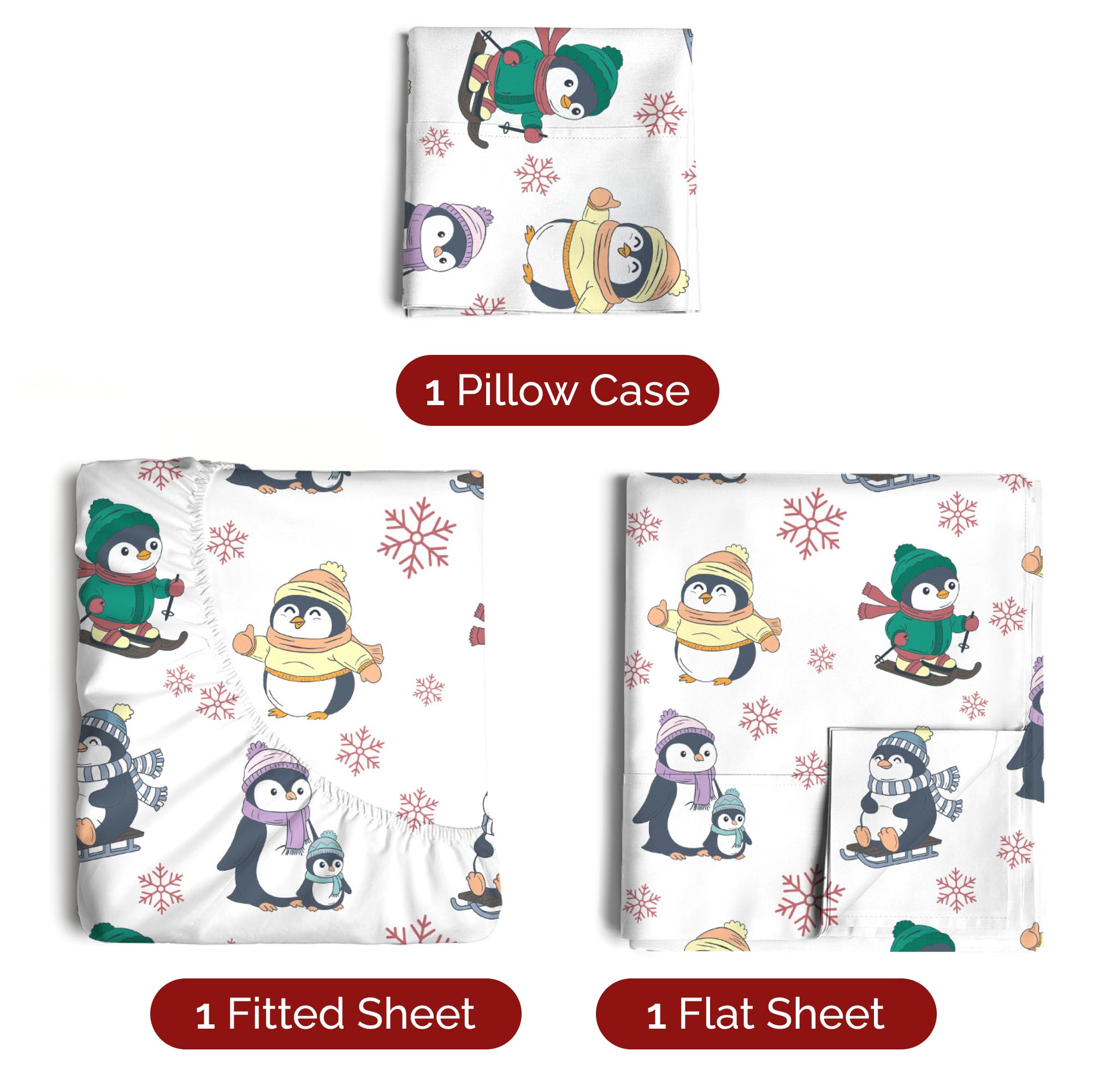 Komplet pościeli King Christmas Tree - Świąteczny wzór Xmas na lnie - Głębokie kieszenie - Dopasowany krój - 4 części - Bez zagnieceń - Wygodna i chłodząca świąteczna pościel zimowa - Łatwa w pielęgnacji - Przyjazna dzieciom