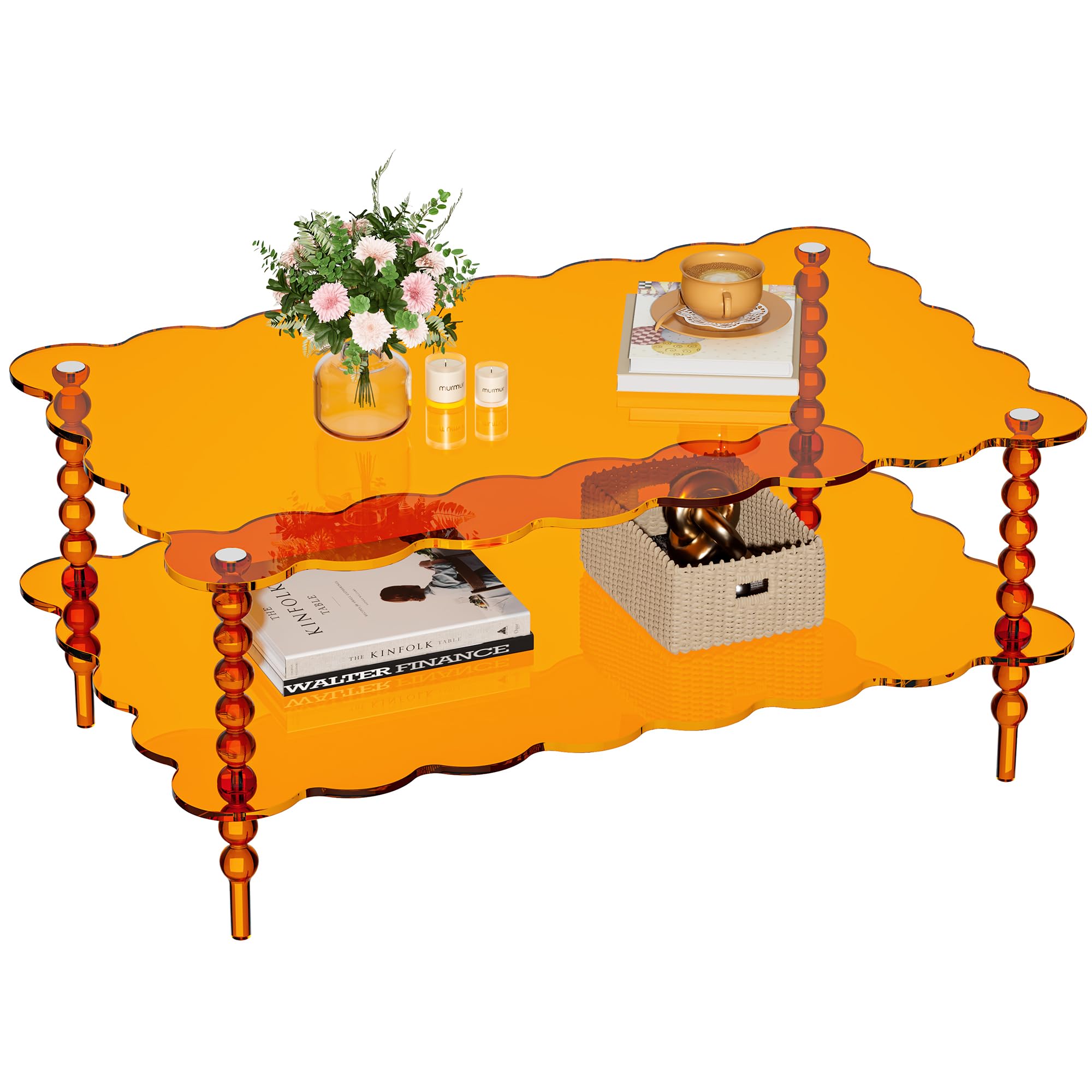 Acrylic Coffee Table, 2-Tier Living Room Table with Storage, Center Table Mid-Modern Century for Living Room, Easy to Assemble (Clear, 37.8“×23.6“×15.7”)