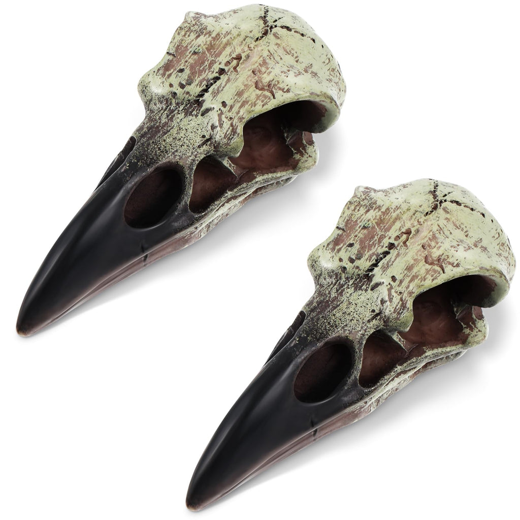 Geetery 4 Pcs Halloween Raven Skull Figurine Scavenger Gothic Crow Hanging Wall Sculpture Resin Raven Skull Statue for Home Faux Bird Bone Jewelry Necklace Decor (2.36 Inch)
